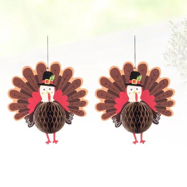 2 Pcs Thanksgiving Turkey Decor Party Decoration Honeycomb