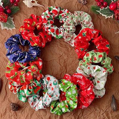 12PCS Christmas Hair Scrunchies Red Christmas Tree Elastic H
