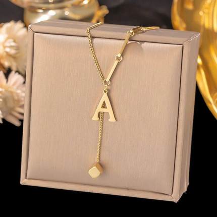 Stainless Steel Initial Letter Necklace For Women Gold Plate