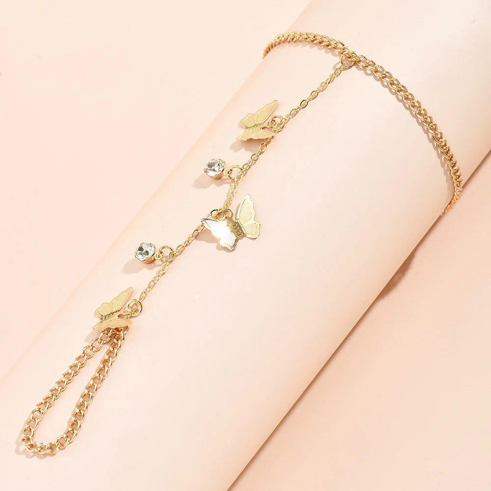 Creative Butterfly Link Chain Bracelet Connected Finger Ring