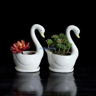 Flower Ceramic Pot Plant Planter E15D Flowerpot White