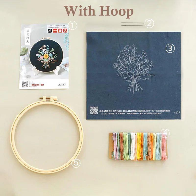 Flower Embroidery Starter Kit DIY Cross Stitch Set for Begin