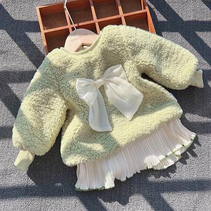 韩版女童秋冬装上衣裙宝宝羊羔毛加绒加厚外套保暖公主甜美外出服