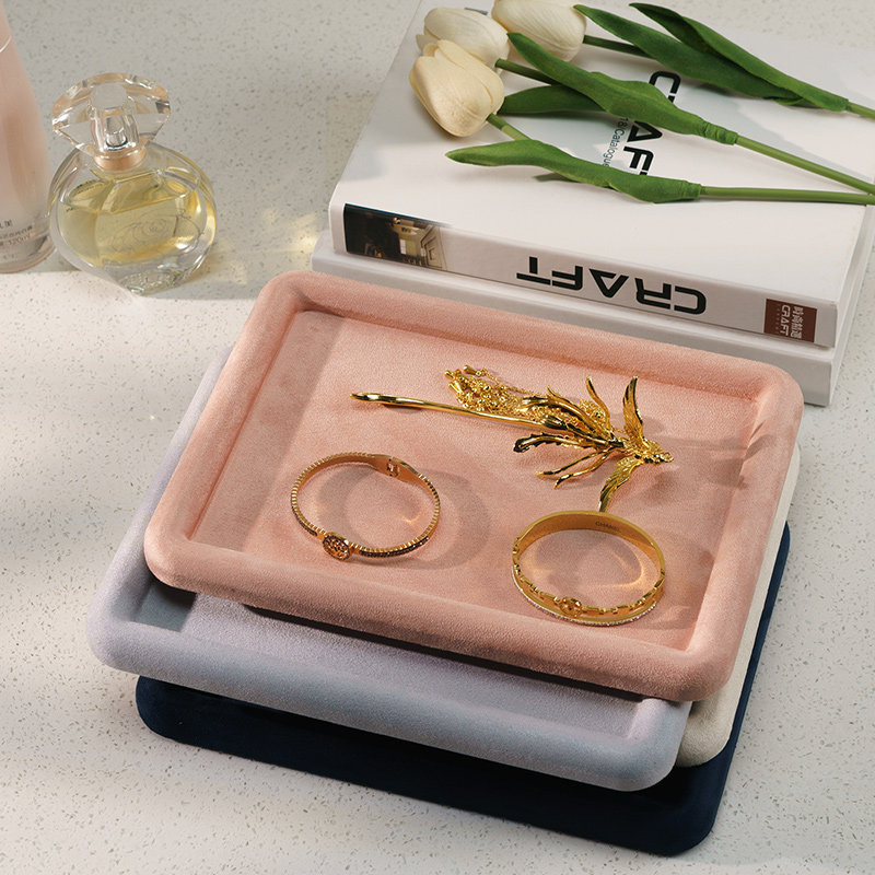 圆边绒感超纤首饰盘手镯项链戒指吊坠多规格尺寸挑货看货放置收纳