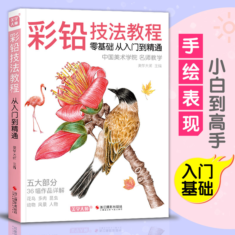 彩铅技法教程 入门自学零基础临摹本教材书籍 专业手绘花卉花鸟动物多肉风景人物绘画画册集彩色铅笔美术艺术正版图书