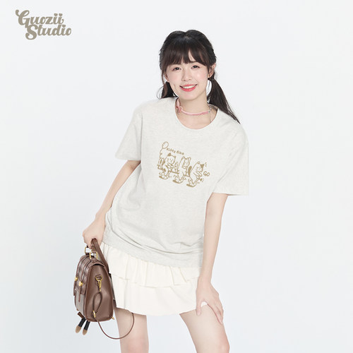 正肩常规纯棉t恤女可爱短袖印花