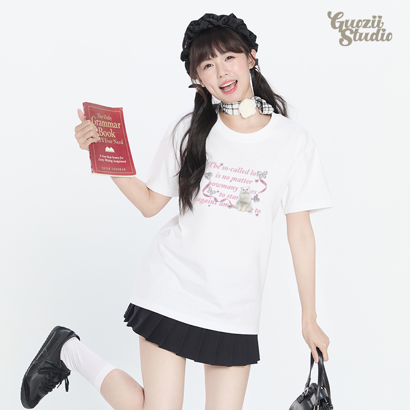 正肩常规纯棉t恤女可爱短袖印花