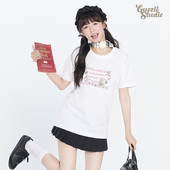 新款 甜酷风可爱猫咪正肩白色短袖 t恤女重磅夏季 240g休闲情侣上衣