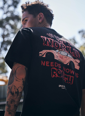 RWB-DPLS联名款赛车98字母印花T恤青春简约百搭流行圆领短袖男女