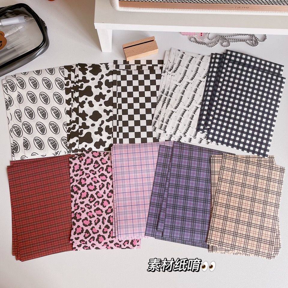 格子素材纸韩国牛奶纹豹纹黑白彩色创意清新手账装饰打底纸包装纸