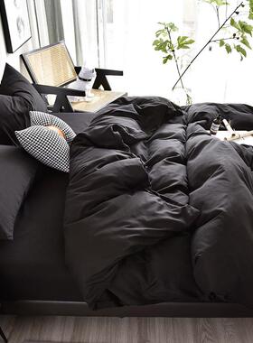 被套四件男生时尚简约铺盖三件学生寝室90床单黑色个性黑毛绒磨毛