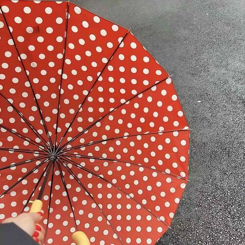 港式系波点16骨长柄伞半自动加大雨伞直杆加固结实韩系女直柄伞