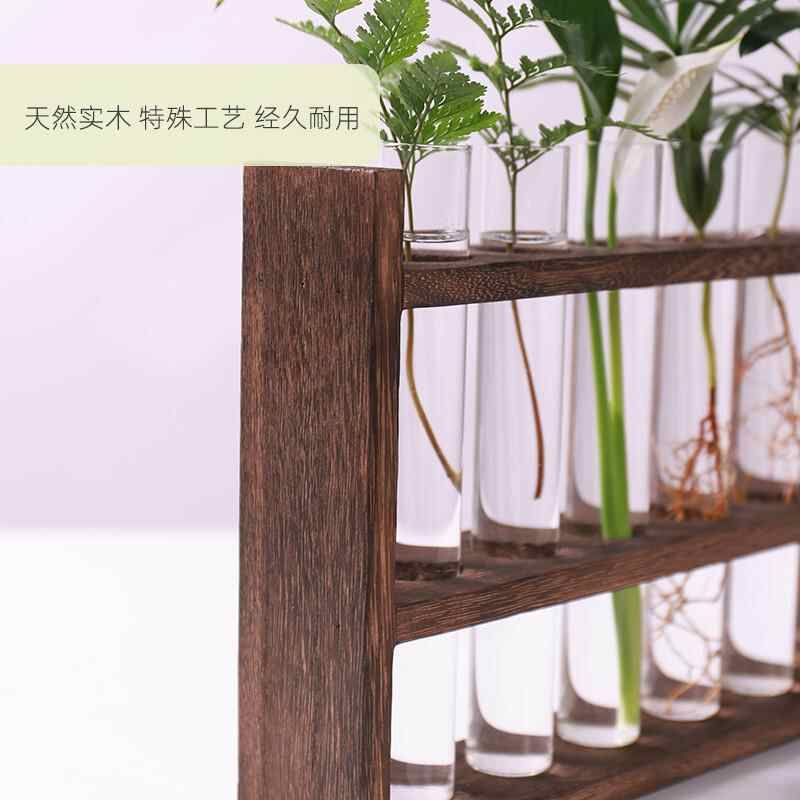 水培试管木质玻璃花瓶水养绿植插花植物容器简约木架摆件装饰花架图片
