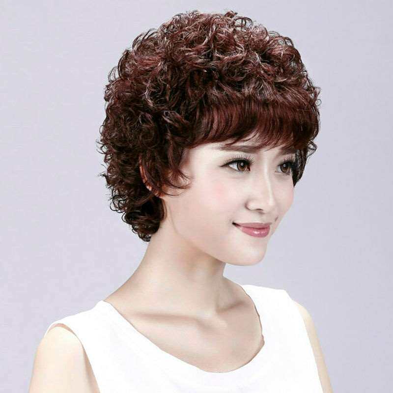 正品假发女短发短卷发女士真发个性中老年日常真人发丝送妈妈透气