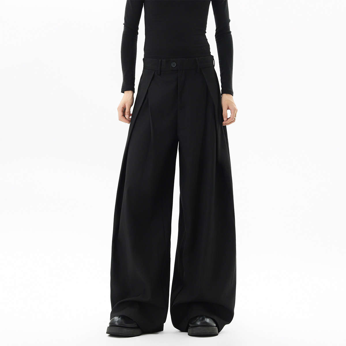 thumbnail for American double pleated three-dimensional cut suit pants for women and men with autumn drape, floor-length trousers silhouette slimming slacks