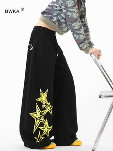 美式覆古星星印花卫裤女男秋季jazz爵士舞运动裤宽松百搭阔腿裤子