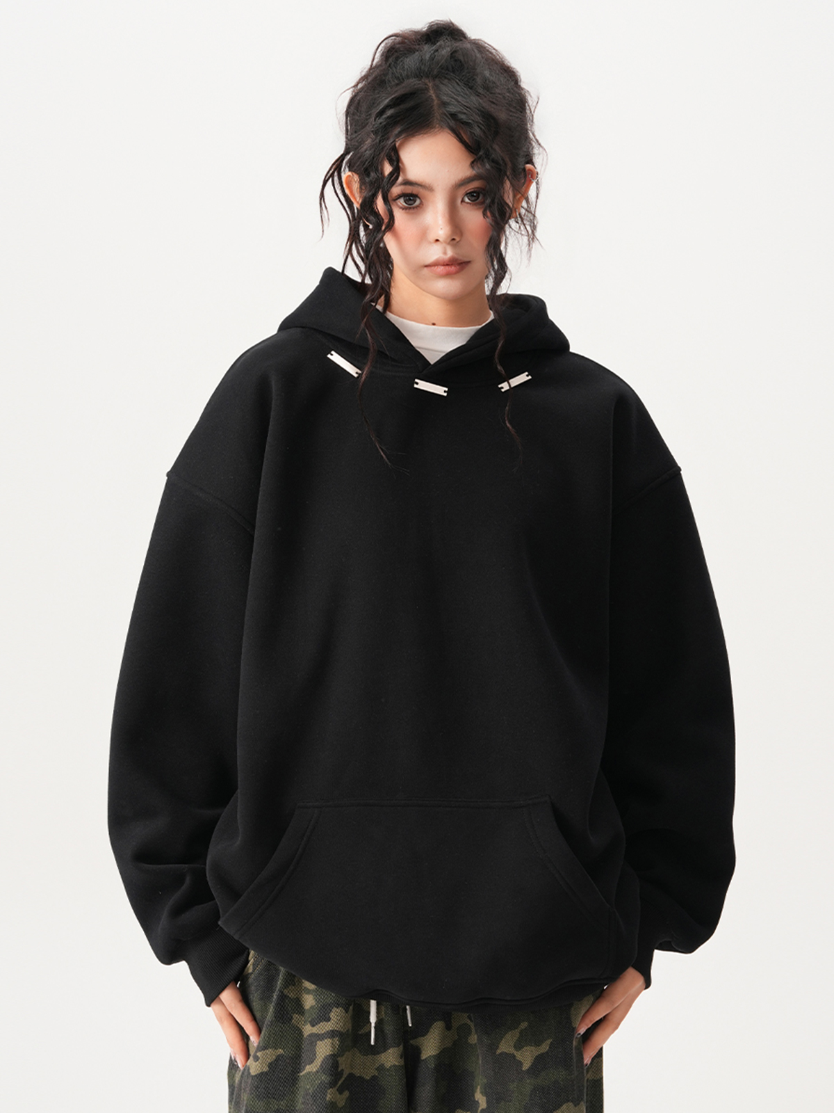 American-Style Heavyweight 420g Fleece-Lined Hoodie for Women and Men, Autumn and Winter Trendy Brand, Loose Design, Black Top
