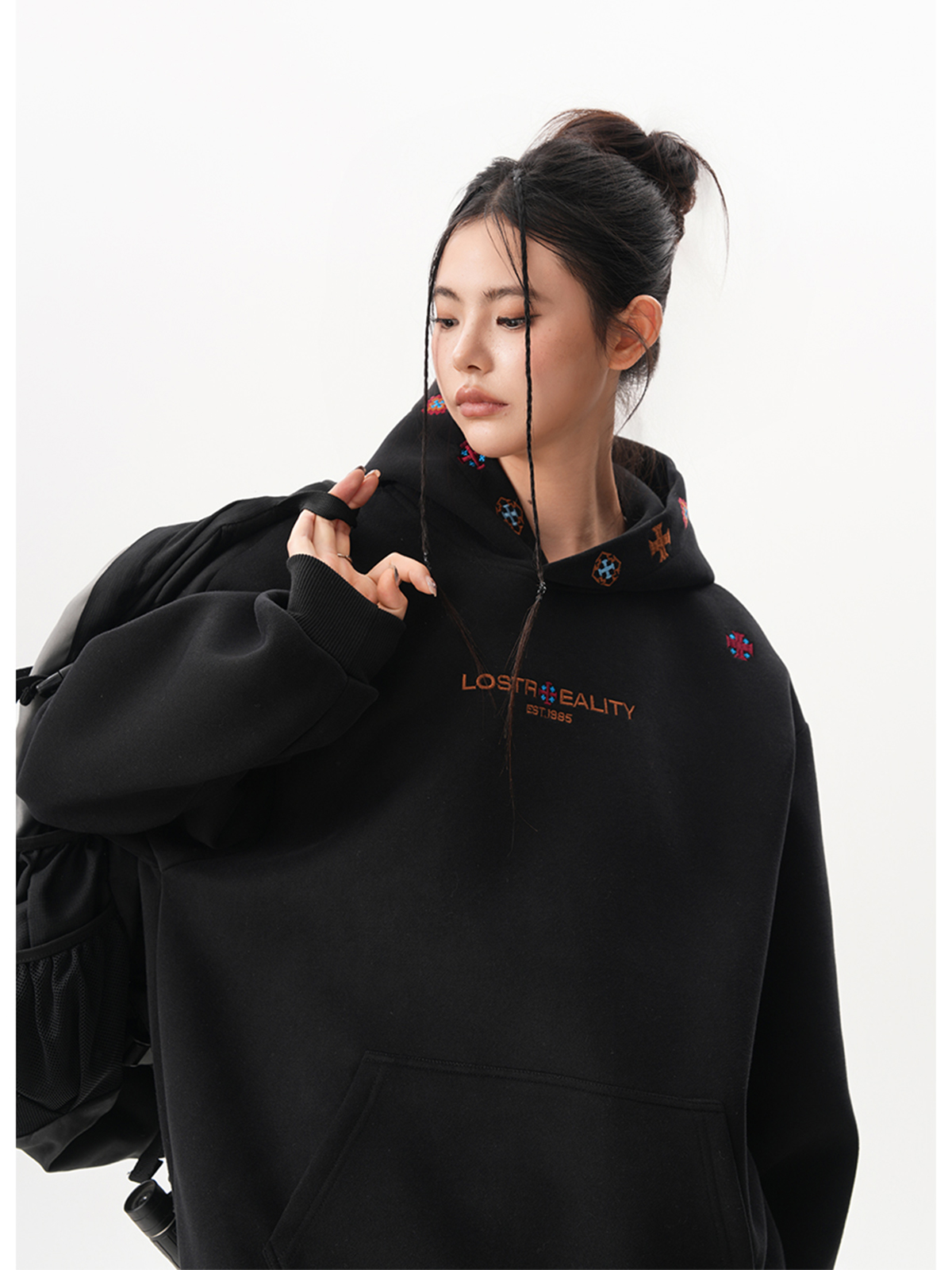 Heavyweight Ethnic Style Embroidered Hooded Sweatshirt for Women and Men, Autumn Trendy High Street Design Versatile Casual Hoodie