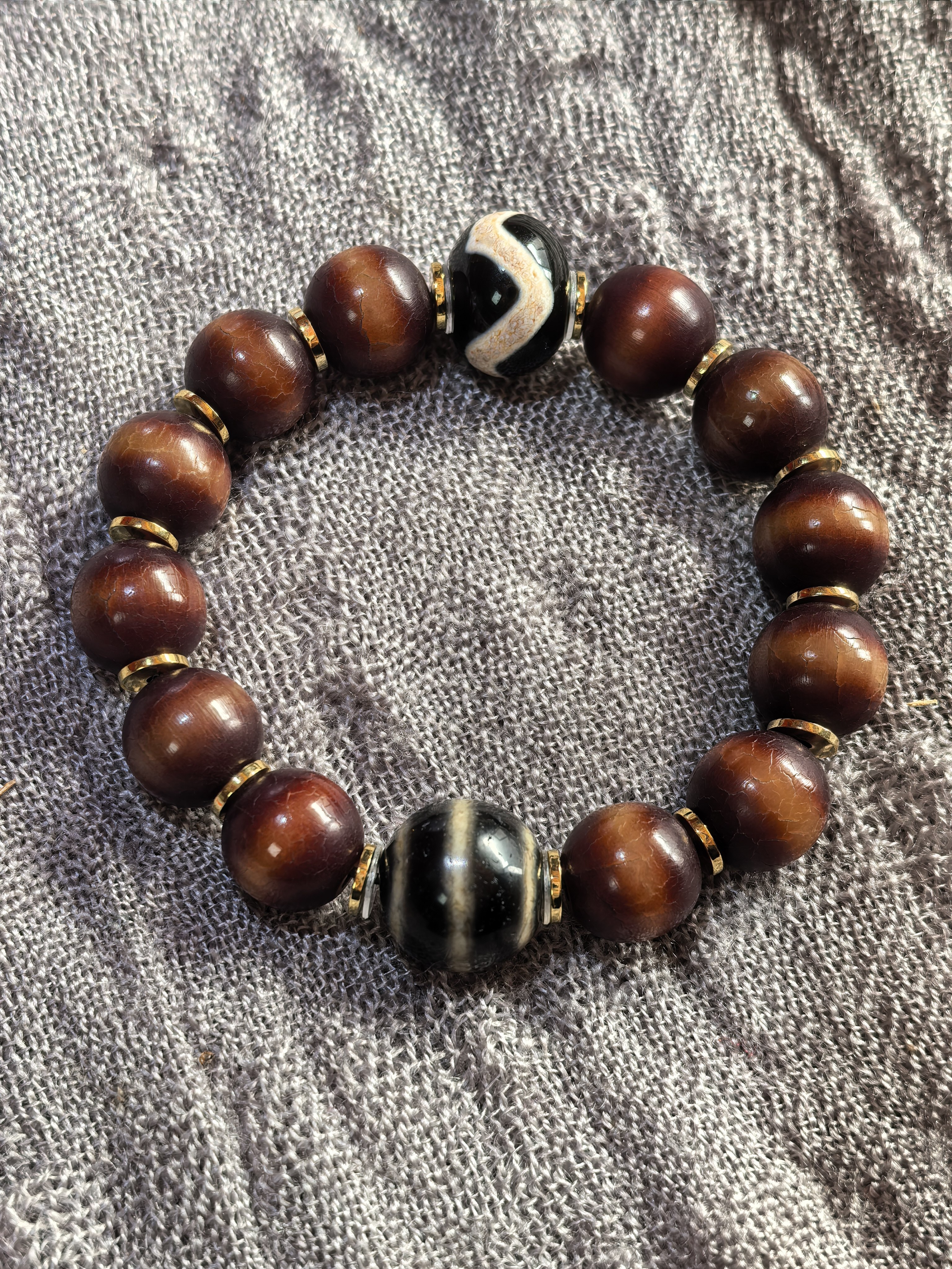 三线珠水纹珠戈兰菩提手串古朴油润漂亮大气