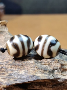 双虎牙达洛天珠藏传九眼石页岩玉髓玛瑙真品扎实漂亮牙黄蓝沁漂亮