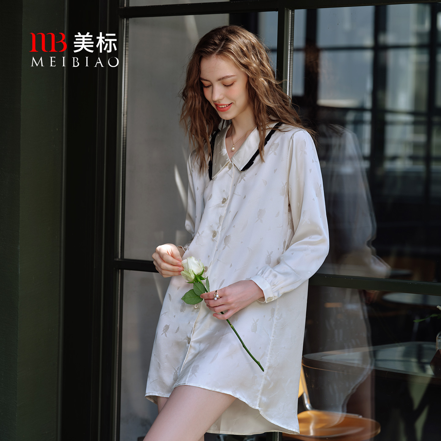 美标真丝长袖法式睡裙