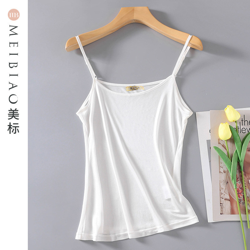 美标女士春夏100%桑蚕丝打底衫针织真丝吊带上衣丝绸内搭百搭背心
