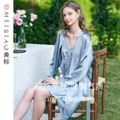 美标春秋新款 6A级重磅真丝睡袍蕾丝100%桑蚕丝睡衣晨袍丝绸家居服