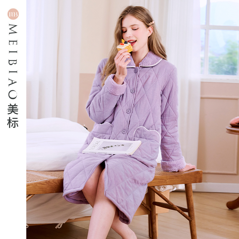 美标三层夹棉保暖家居睡袍全棉