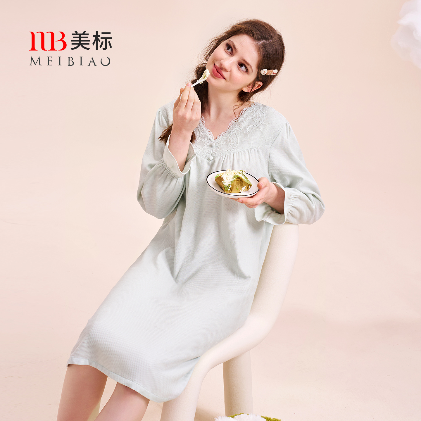 美标双层棉纱长袖睡裙