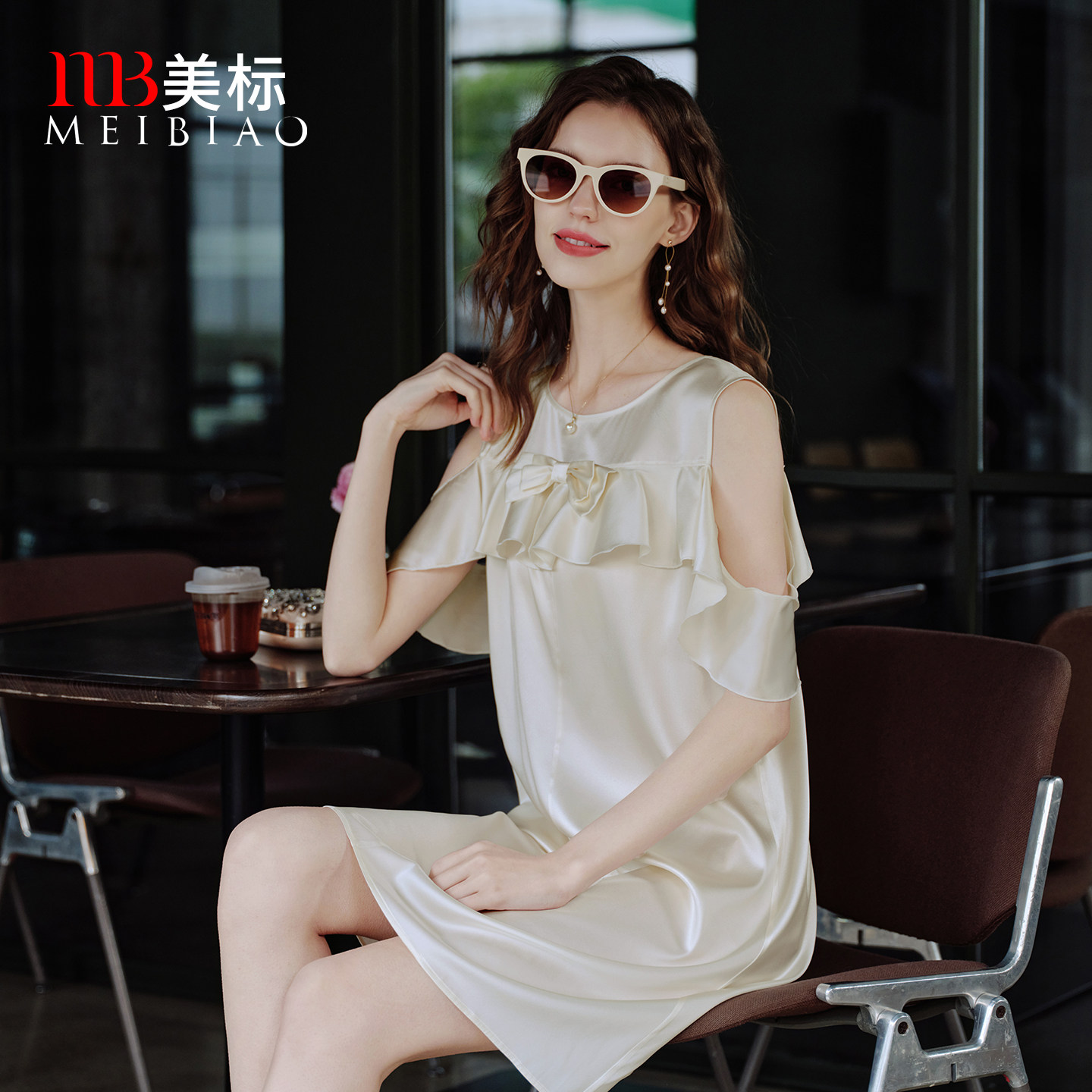 美标新款玻尿酸真丝睡裙女夏季性感露肩桑蚕丝冰氧凉感丝绸家居服