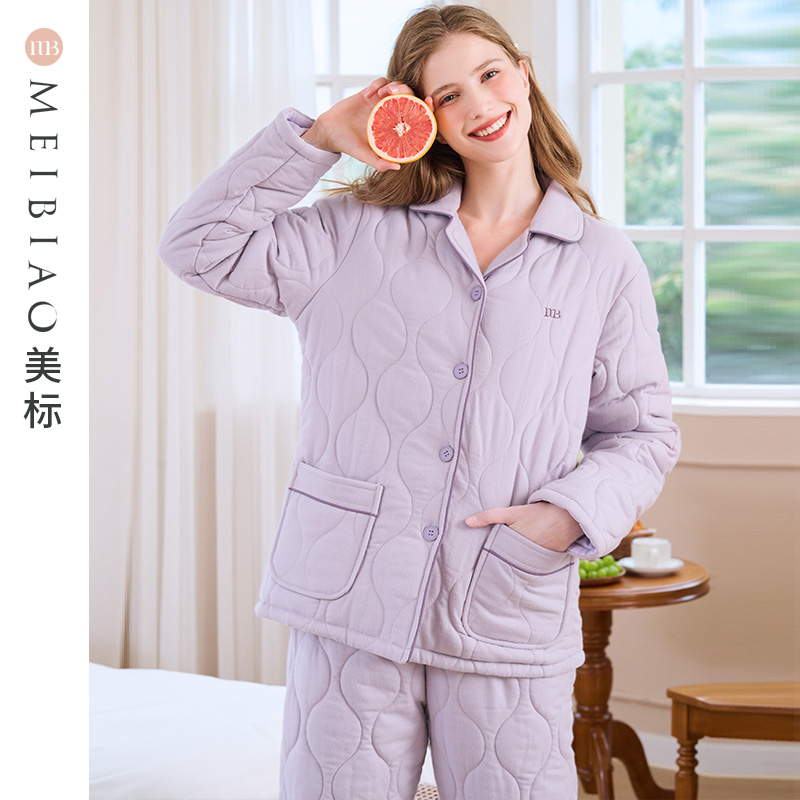 三层加厚睡衣美标女士咖啡碳保暖