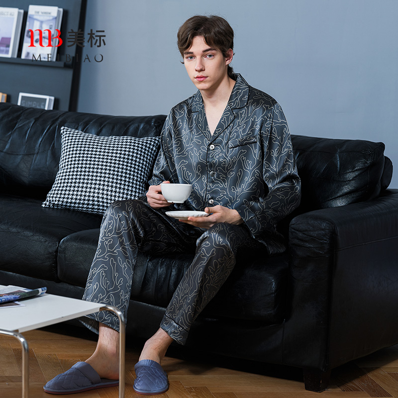美标男士真丝长袖睡衣套装