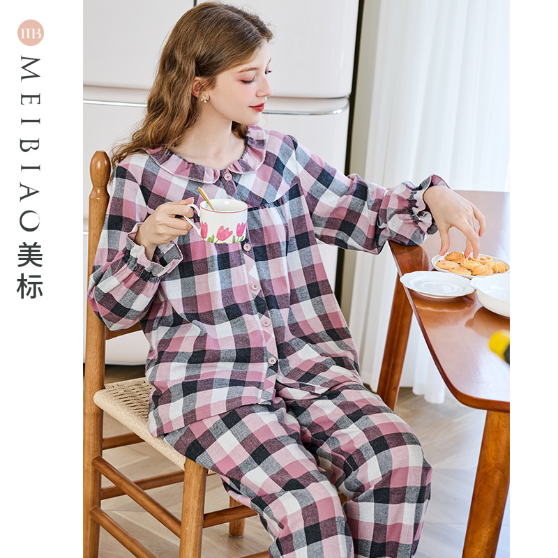 美标女士纯棉长袖睡衣套装