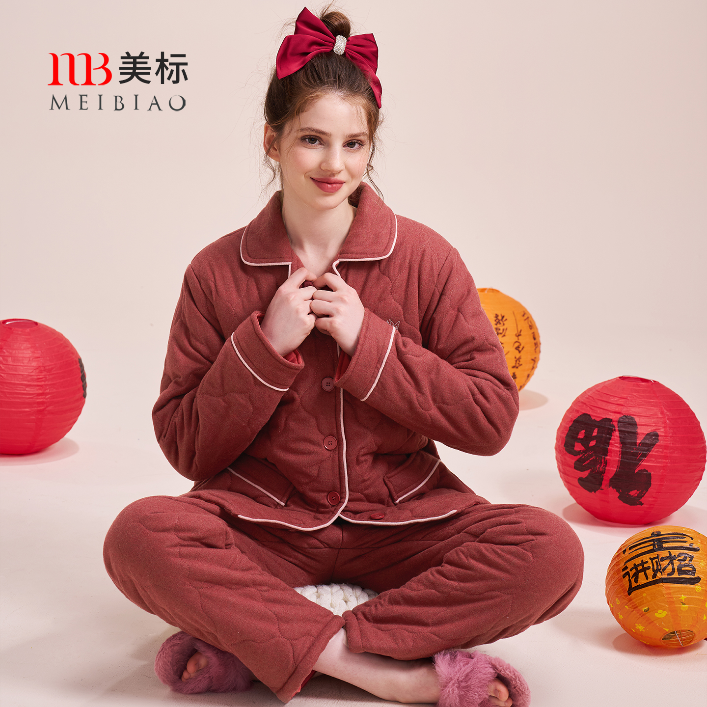 美标女士三层加厚夹棉保暖套装