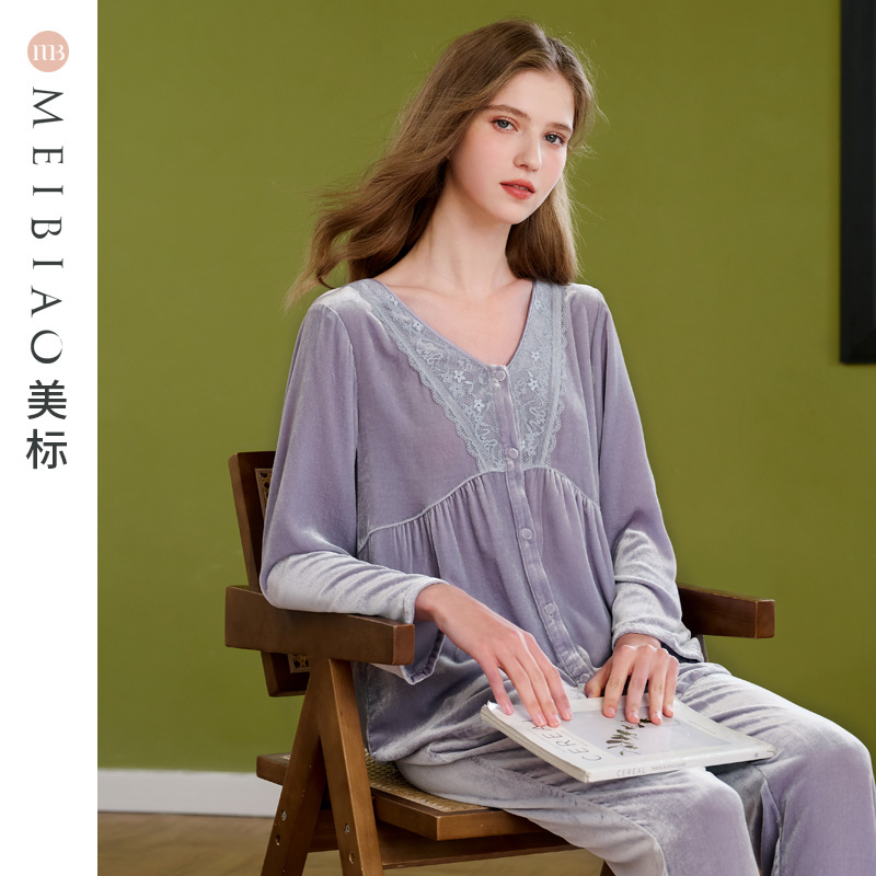 100%桑蚕丝基纱金丝绒套装美标女