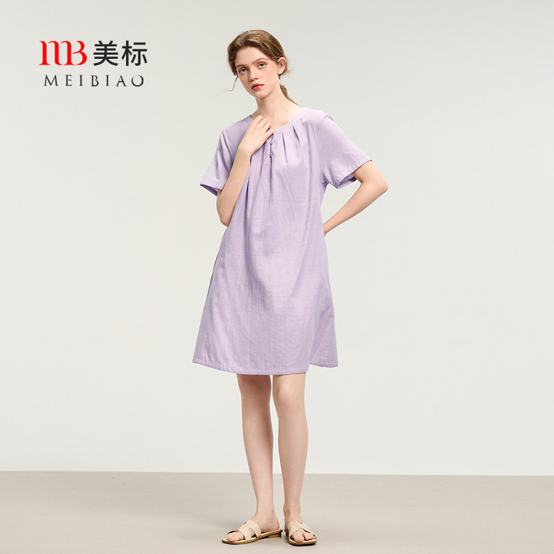 美标新款短袖纯棉睡裙女夏薄款甜美全棉睡衣可外穿双层棉纱家居服