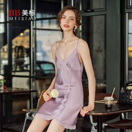 美标真丝性感吊带睡裙