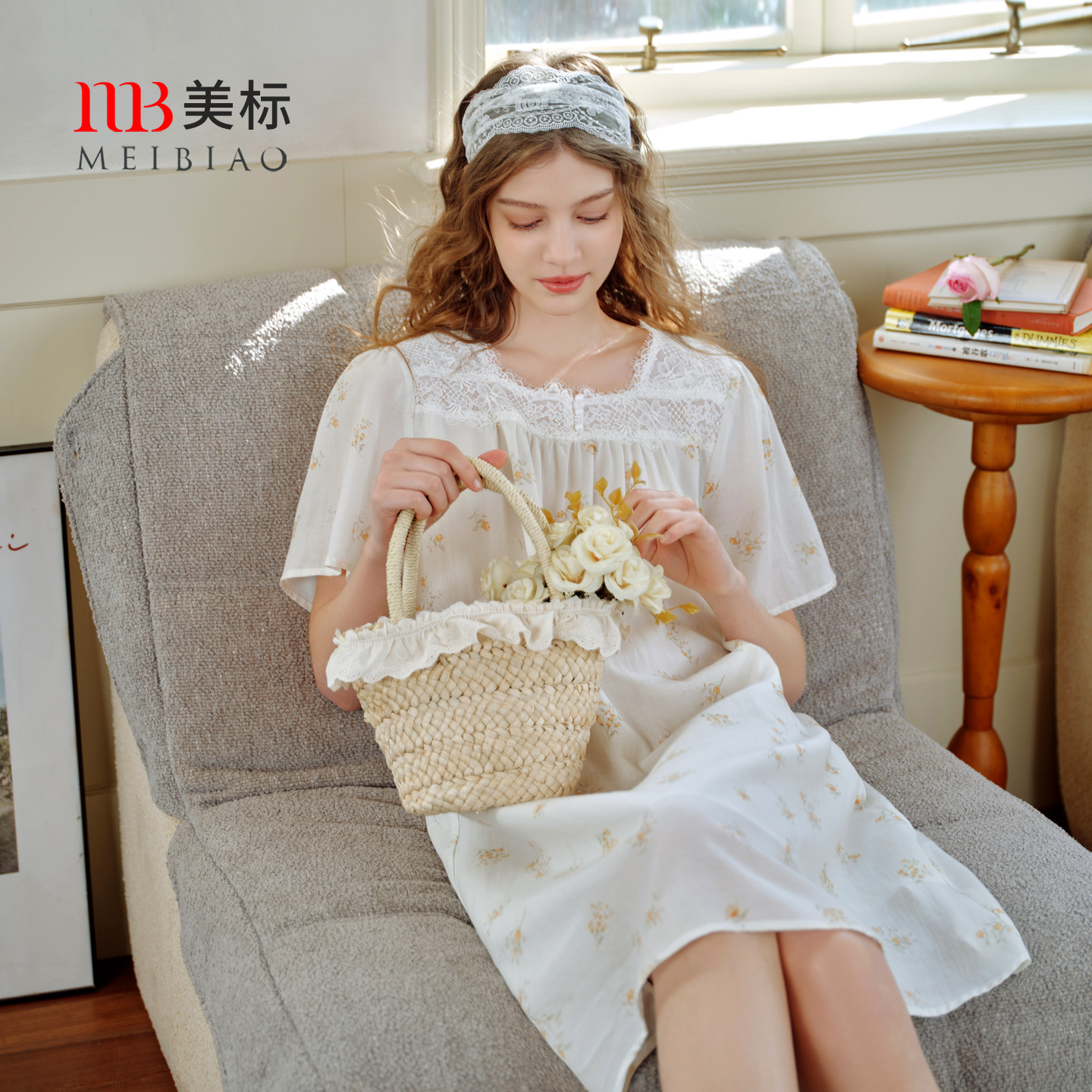 美标里料全棉纯棉短袖睡裙女春夏甜美蕾丝可外穿莱赛尔亚麻家居服