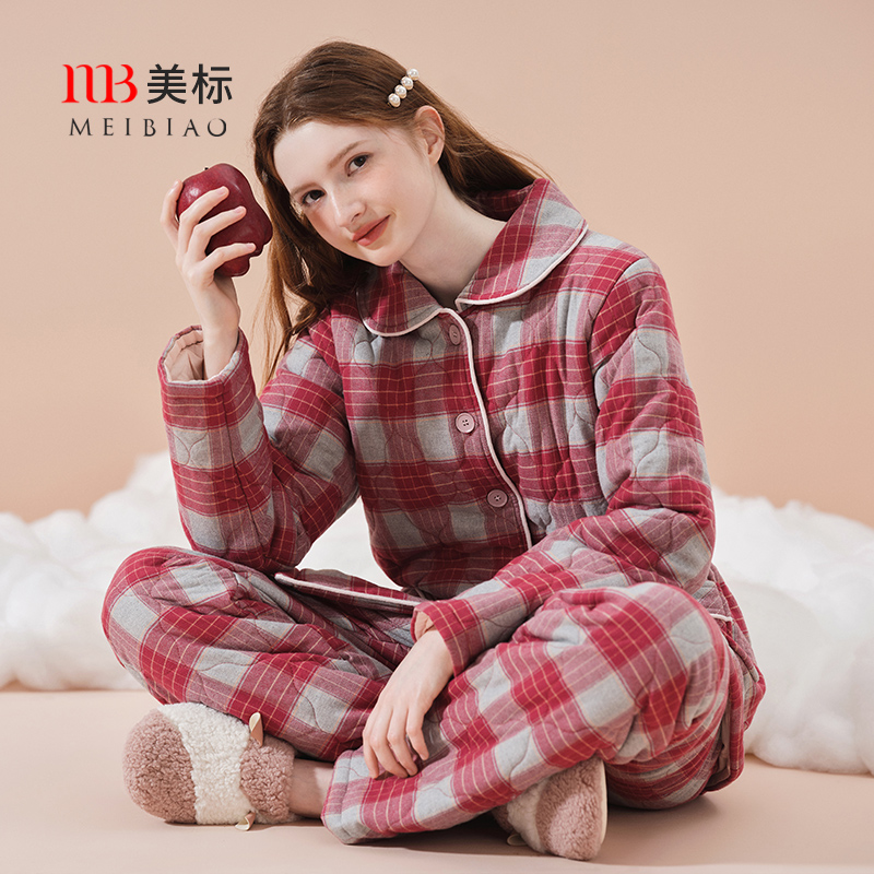 美标三层加厚夹棉睡衣套装