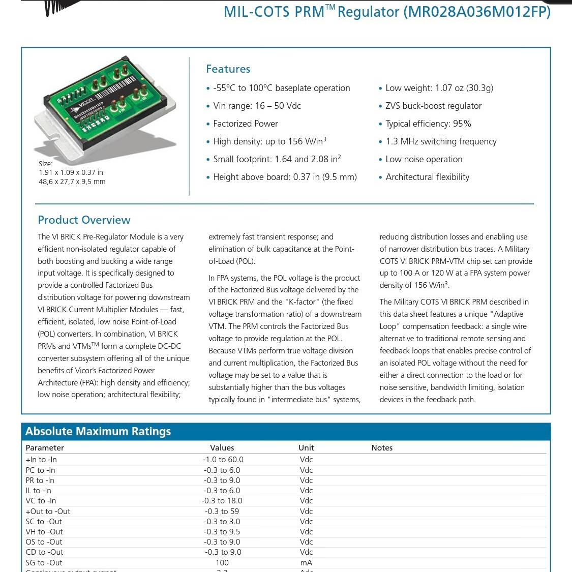 [议价]VICOR电源模块MR028A036M012FP