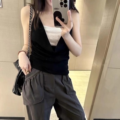 DAKUANGA 实穿主义 分层式假两件荡领蚕茧丝小吊带背心女外穿打底