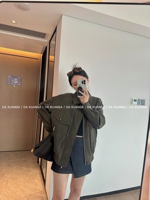 DAKUANGA 早秋新品麂皮绒短款皮衣外套女宽松翻领上衣工装夹克