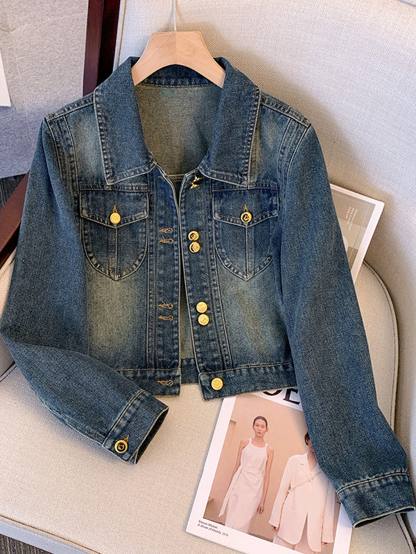 东大门覆古正肩牛仔外套女2025秋季爆款小个子休闲短款牛仔衣夹克