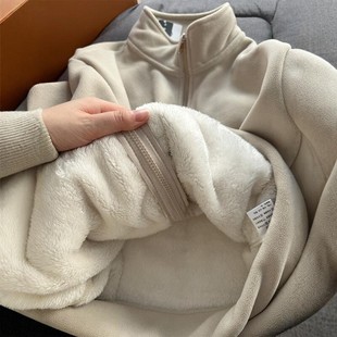 东大门摇粒绒加绒外套女冬季加厚棉服夹棉巨保暖抓绒颗粒内胆卫衣