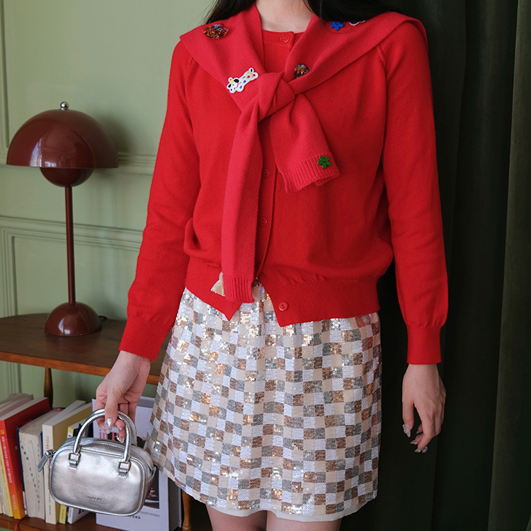 圣诞新年红色趣味披肩羊毛衣