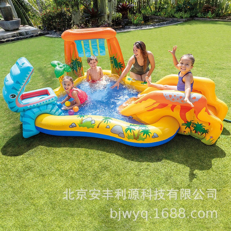 INTEX 57444 儿童充气游泳池滑梯加厚喷水池海洋球池家用宝宝戏水