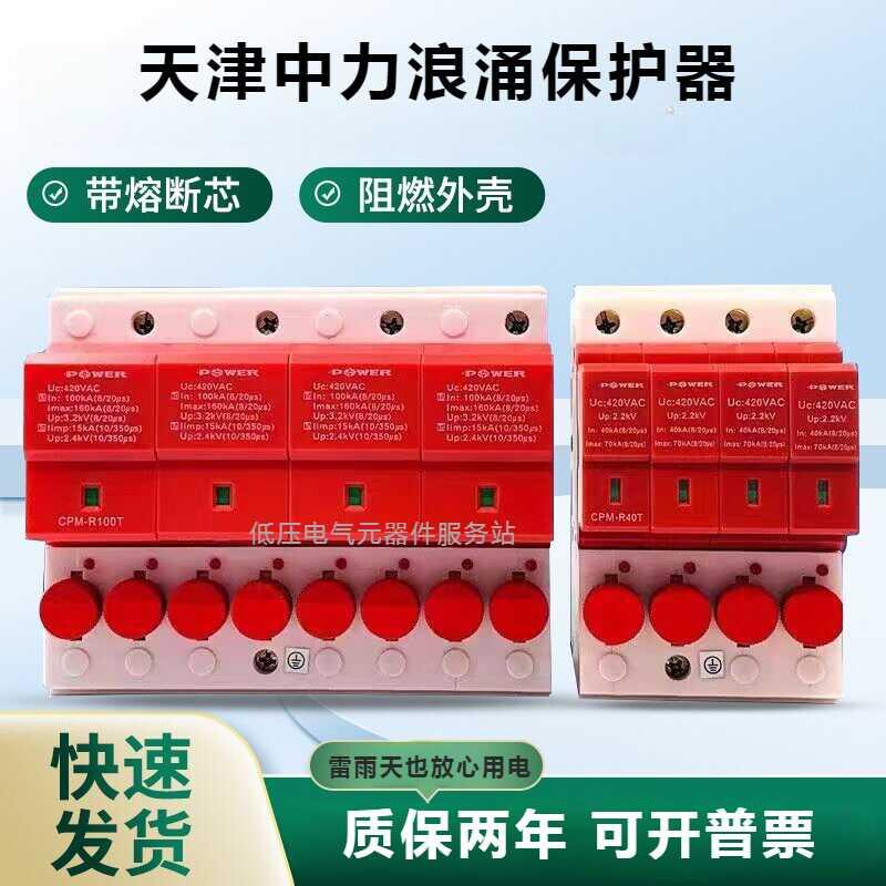天津中力一级防雷器二级浪涌保护器CPM-R40T/4P-R65T-R100T熔断器