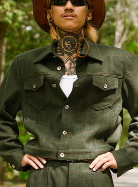 PUBLIC RADIO｜1969伍德斯托克羊毛墨绿色格子飞行夹克御寒保暖