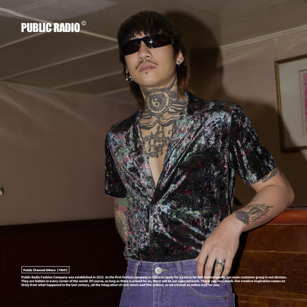 PUBLIC RADIO | 日本80S的士高复古灯芯绒亮面华丽关刀领短袖衬衫