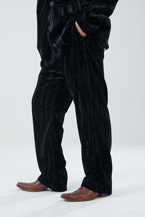 PUBLICRADIO日系复古disco公共电波丝光皱褶亮面港风丝绒男女西裤